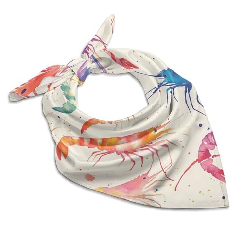Colorful Shrimp Fashion Head Scarf for Women Silk Like Bandana Kerchief Satin Square Scarves Gifts