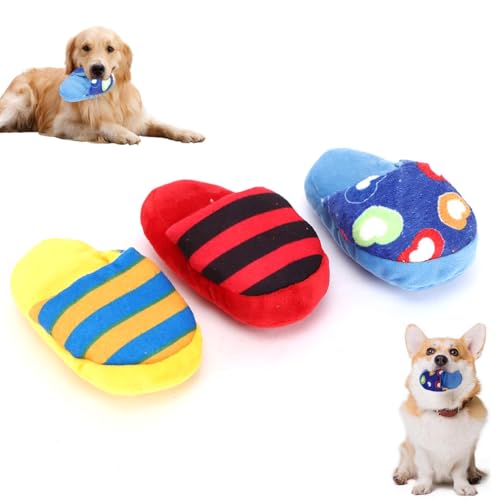 Agatige 3PCS Peluche Cane Cigolante Giocattoli, Forma Slipper Pulizia Denti Protezione Masticare Mordere Giocattolo interattivo per Cani Gatto