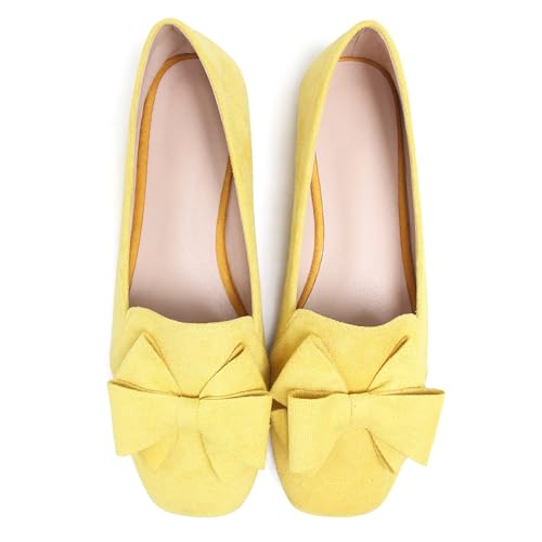Image of WENJIAZHIZHI Square Toe Bow Ballet Slip-On | Classic Suede Finish,Chic Bow Detail,Effortless Everyday Style,Wedding Party Office,Plus Size Available