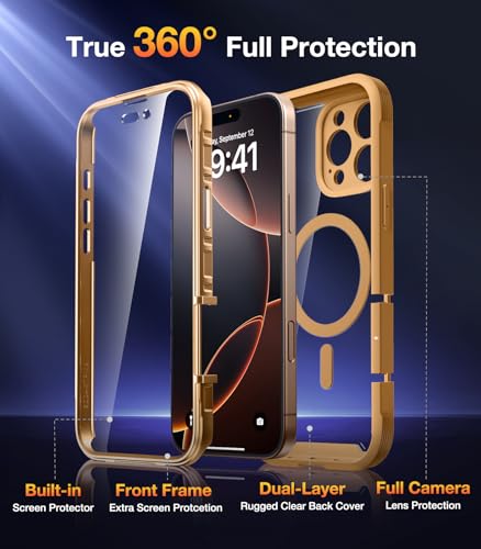 Image of Diaclara Magnetic for iPhone 16 Pro Case with Screen Protector,Brown