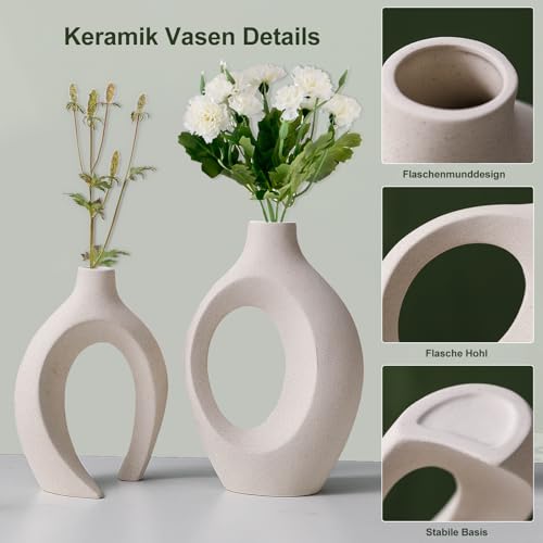 Keramik Vase, SUKIYPO 2er Set Hohle Beige Moderne Vasen für Nordisches, Vasen Deko, ästhetische Boho Blumenvase für Zuhause, Wohnzimmer, Büro, Bauernhaus, Couchtisch Dekoration – Bild 5