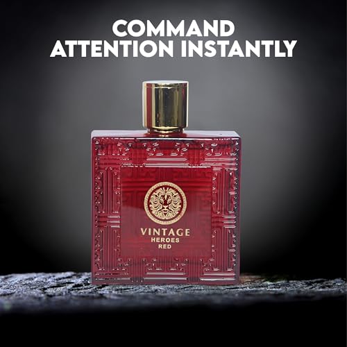 Image of AFLUXE Vintage Heroes Red Men's Cologne Eau de Toilette Natural Spray Fresh Scent Masculine fragrance Great Holiday Gift a Classic Bottle, 3.4 Fluid Ounce /100Ml