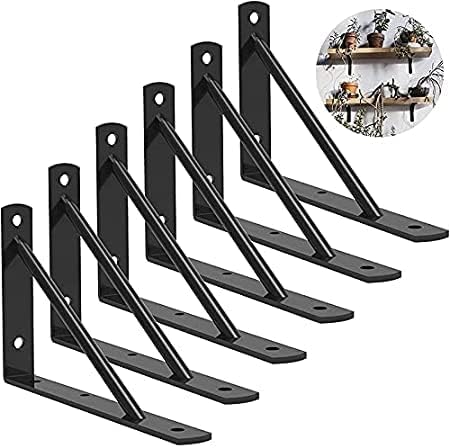 Shelf Brackets 10 Inch Heavy Duty Metal Shelf Holders Industrial Rustic Farmhouse Iron Floating Shelf L Brackets for Wall Mounted Shelves (6 Pack)-image-4