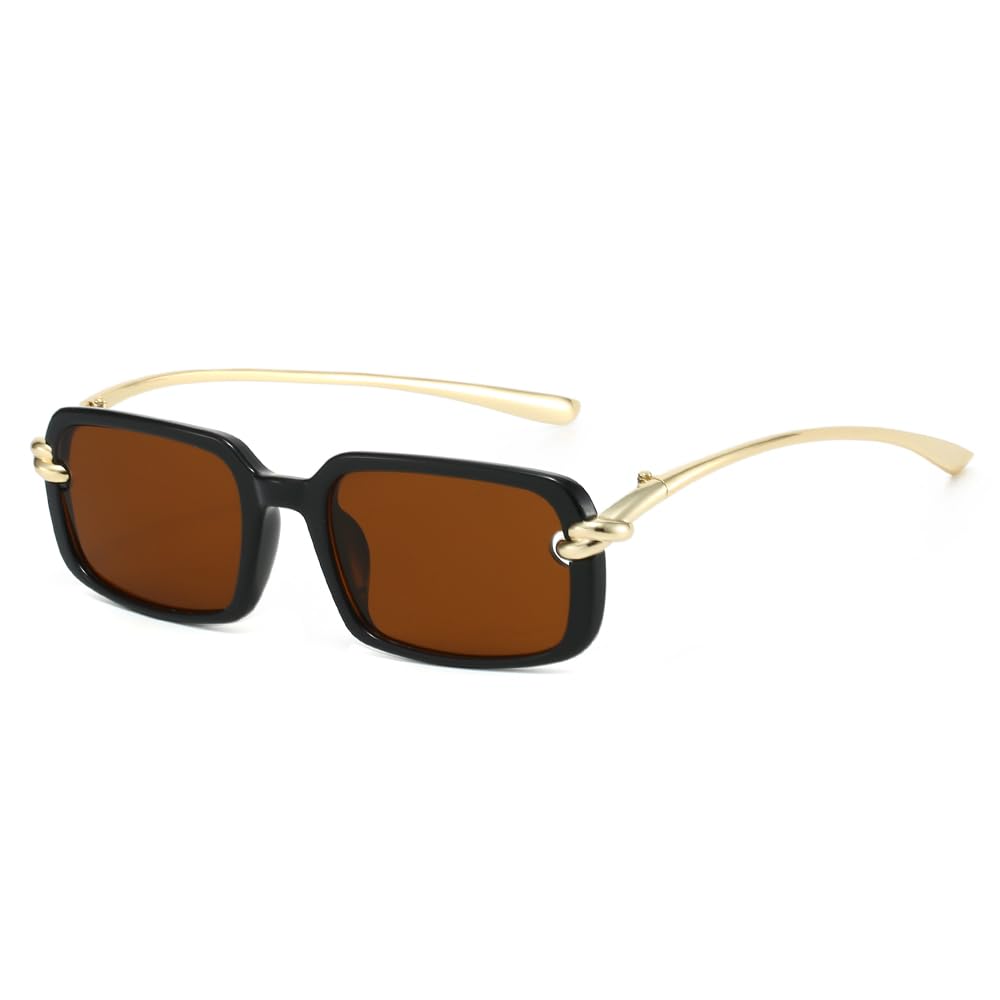 Retro Rectangle Sunglasses for Women Vintage 90S Rectangular Sunglasses Gold Metal Frame UV400