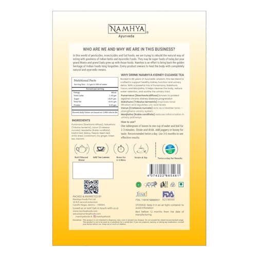 Image of Namhya Kidney Cleanse Tea | Ayurvedic Herbal Detox | Thirteen Botanical Formula and Renal Support | Urinary Wellness, Fluid Balance | Diuretic Herbs | Antioxidant Blend| Natural Vitality 50 Bags
