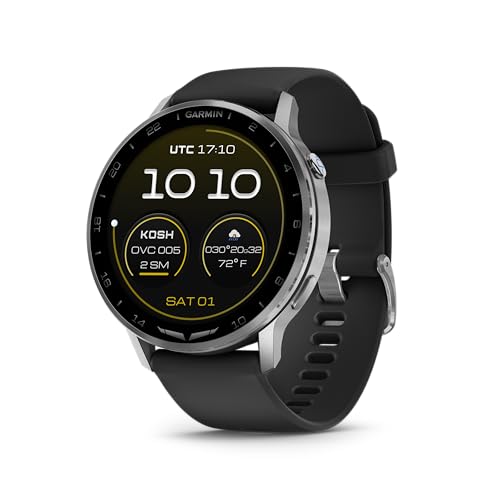 Garmin D2 Air X15, vielseitige Flugzeug-Smartwatch mit GPS, LED-Taschenlampe, Gesundheits- und Fitnessfunktionen, Luftwetter, eingebautes Mikrofon/Lautsprecher, Silber mit schwarzem Silikonband