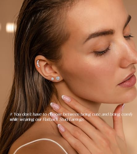 Staligue 21 Pairs Surgical Steel Flat Back Earrings Set for Women Men Hypoallergenic 20G Stainless Steel Stud and Hoops Earrings for Sensitive Ears Small Cz Heart Star Moon Opal Cartilage Earrings4