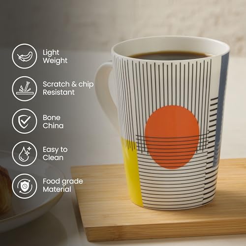 Image of United Colors of Benetton Bone China Coffee Mug Set of 2 - 320ml Each, Printed Tea Cups for Coffee, Milk & Hot Beverages - Microwave & Dishwasher Safe, Ideal Gift Set for Home & Office