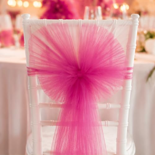 Image of Hot Pink Tulle Fabric Ribbon 6 Inch by 25 Yards Rolls Fabric Spool Tulle for Gift Wrapping Wedding Decorations Craft Supplies DIY Tutu Skirt Baby Shower Birthday Party