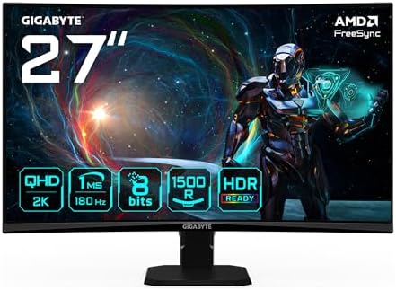 Gigabyte GS27QCA 27" QHD Monitor Gaming Curvo – 2560 x 1440, 180H...