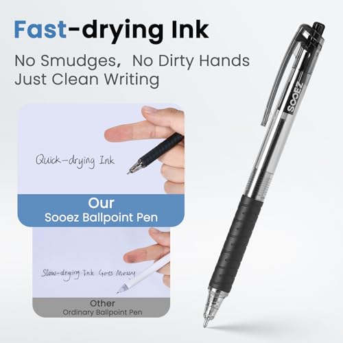 Image of Sooez 60 Pack Bulk Pens Ballpoint, Smooth Writing Pens with Soft Grip | Retractable Blue Ink Pens, Medium Point 1.0mm Pen for Journaling, Ballpoint Pen Office Supplies