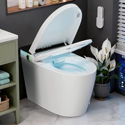 BCANHOME Smart Bidet Toilet One Piece with Built-In Bidet, Auto Open/Close Lid, Heated Seat, Warm Water Wash & Air Dryer, Tankless Smart Toilet with LED Display, Remote Control, 12” Rough-In