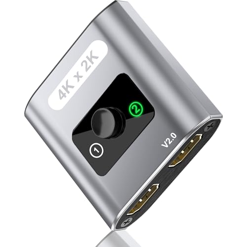 HDMI Switch Splitter 4K@60Hz, Aluminum Bi-Directional HDMI 2.0 Switcher, HDMI Splitter 1 in 2 Out/ 2 in 1 Out, Support 4K 3D HDR for Xbox, PS5/4/3, Fire Stick, Roku, HDTV, Projector, Computer (Gray)