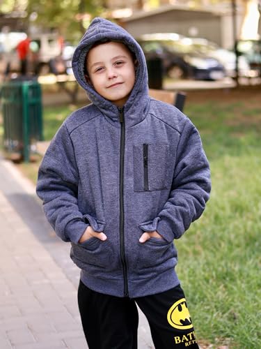 Image of Boys Zip Up Hoodie Kid Hooded Jacket | Fleece Lining,Soft Warm coat,Fall Winter Outwear for 6-15 Years Unisex,Sweatshirt Suitable for School,Outdoor