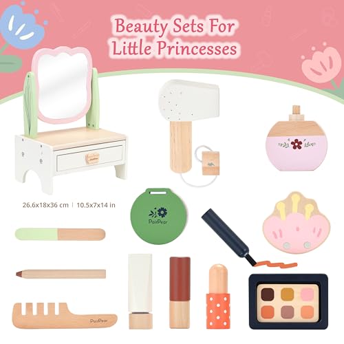 PairPear Wooden Vanity Set for Kids, Pretend Play Toddler Makeup Toy - image 2