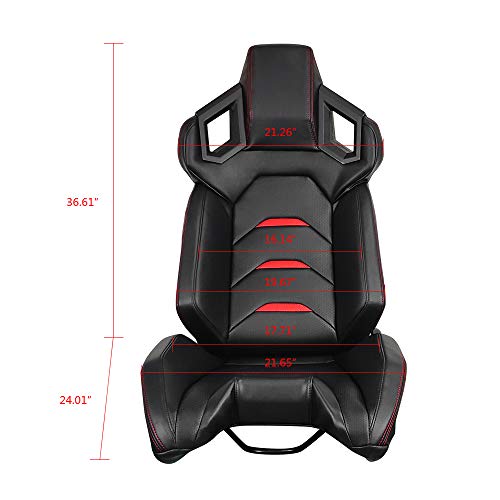 Ikon Motorsports, Universal Racing Seats Pair With Dual Sliders, Pu Carbon Leather Red Stripe Reclinable Left Right #TOP4