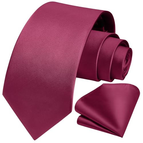 Image of HISDERN Mens Solid Color Ties Formal Satin Necktie and Pocket Square Set Classic Wedding Business Tie & Handkerchief