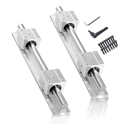 CNCMANS Linear Rail 2PCS SBR12 400mm Fully Supported Linear Rail Shaft Guide 12mm with 4PCS SBR12UU Slide Bearing Block, Linear Rails and Bearings Kit for CNC Machine
