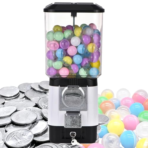 Distributeur automatique de bonbons, machine à chewing-gum à pièces, 200 boules vides, 100 jetons en acier inoxydable, tirelire à pièces for capsules de jouets, boules rebondissantes, bonbons(Silver)
