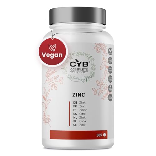 CYB | Zink 25mg - Zink Tabletten - 365 Tabletten 1 Jahr Vorrat - Zink Hochdosiert - Vegane tägliche Ergänzung - Essentielle Nährstoffe Multivitamin Vitamine & Mineralien - Gluten-Laktose Frei