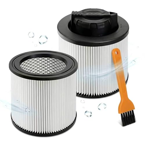 2-Pack Washable Reusable Replacement Filter Kit with Cleaning Brush for 4-5 Gallon Wet/Dry Vacuums - Fits DXVC4001 DXV04T DXV05P DXV05S DXV06G DXV08SA DXV08S DXV08SL