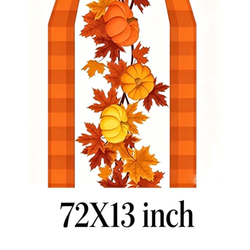 72X13 in Harvest Themed Fall Table Runner, Pumpkin Plaid Table Runner Gifts - image 2