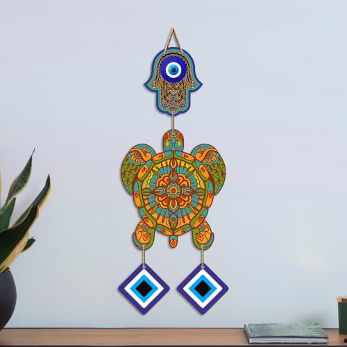 Image of Artvibes Multicolor Turtle Evil Eye Wall Hanging for Home Entrance | Lucky Turtle MDF Vastu Decor | Decorative Wall Art for Living Room | Bedroom | Balcony & Office | Positive Energy Accent (WH 8541N)