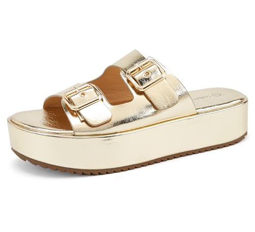 LUCKY STEP Women's Platform Slide Sandals Braided Adjustable Strap Flat Open Toe Summer Casual Shoes Beach Outdoor Wedge Woven Slipper