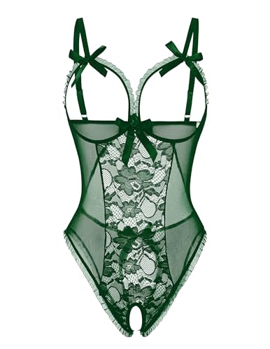 Avidlove Sexy Lingerie for Women One Piece Lace Babydoll Sleepwear Bodysuit Green Medium