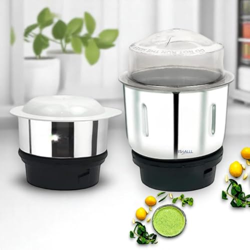 Image of Stainless Steel Mixer Grinder Chutney Jar (600 Ml,400 Ml) Mixer Jar Suitable For Bajaj GX1, GX3, GX4, GX8, GX3501, GX3701, GX4701, GX3000, GX400, GX3 Fit on 2 Lock & 4 Teeth Coupler (Pack Of 2)