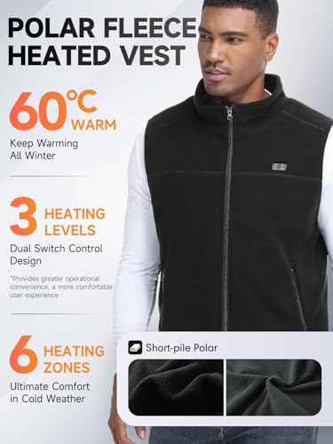 Image of LABEWVI Men's Heated Vest with 10000mAh Battery, Lightweight Heating Electric USB Rechargeable Short-pile Polar Fleece Vest