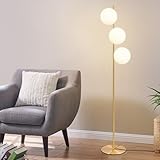 ZMH Stehlampe Wohnzimmer Modern Stehleuchte - Standleuchte E27 Gold Design Standlampe 3 Flammig mit Fußschalter Metall aus Weiß Glas Industrial Bodenlampe für Schlafzimmer Büro