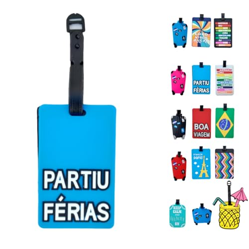 Identificador de Bagagem Tag de Mala Férias Avião Etiqueta de Silicone Premium (PARTIU FÉRIAS, TAG)