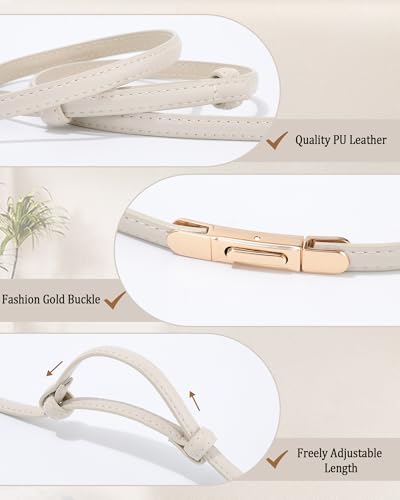 AWAYTR Women Skinny Leather Belt - 2 Pack Adjustable Thin Leather Belt for Jeans Dress with Gold Buckle4