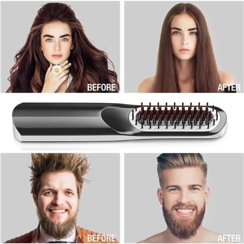 Plancha para Barba y Cabello USB para Hombres y Mujeres, Peine Calentador Eléctrico con Tecnología Ionizante Negativa, Cepillo Alisador miniatura 5