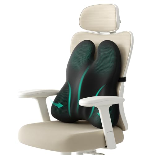 ZZ-WELL Lumbar Support Pillow for Office Chair - Memory Foam Office Chair Back Support - Ergonomic Lumbar & Back Support Pillow with Strap, Machine Washable Cover (Black)