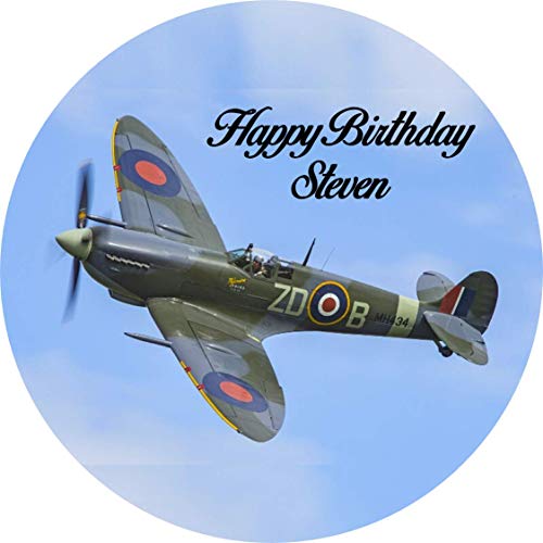 Spitfire Plane Round Circle Cake Edible Icing or Wafer Topper 7.5 inch Personalised (Icing)