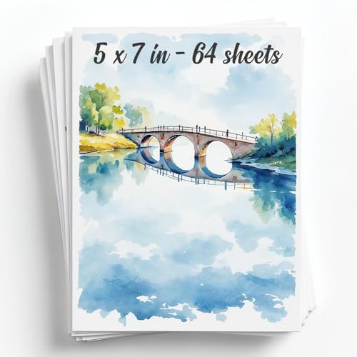 64 Sheets Watercolor Paper Pad - 5'x7' - Water Color Paper 140lb/300gsm - 100% Cotton Pulp - Art Supplies for Kids & Adults - for Painting, Artist Sketch, Easel, Loose Drawing