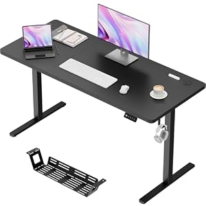 JUMMICO Elektrisch Höhenverstellbarer Schreibtisch 140 x 60 cm, Schreibtisch Höhenverstellbar mit 2 Memory-Funktion, Steh-Sitz Bürotisch, Computertisch mit Kabelmanagement Box, Schwarz