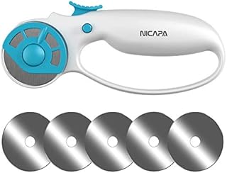 NICAPA 45mm Rotary Cutter for Fabric with Safety Lock Ergonomic Classic Comfort Loop Rotary Cutter for Crafting Sewing Quilting (Extra 5pcs 45mm Replacement Blades Included)