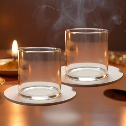 Image of Diya Glass Cover Set of 2, Heat-Resistant Borosilicate Glass,Height 3 inch Width 3 inch, Transparent Dome for Puja & Festive Decor