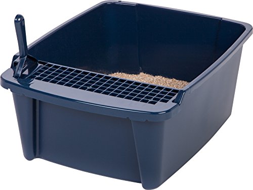 Iris Usa Large Split Hood Cat Litter Box With Front Door Flap And Scoop, Split Lid Hooded Kitty Litter Tray With Entry Grate For Privacy And Keeping Litter Inside, Navy #TOP2