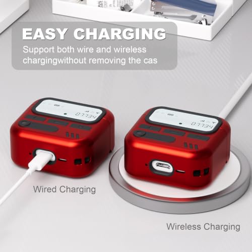 Image of for AirPods 4 Case with Safty Lock,Retro Inspired Pager Style (Red) | TPU & PC Dual Layer Protective Cover Accessories with Wrist Lanyard & Cleaner Pen for Apple AirPod 4th Generation Men Women