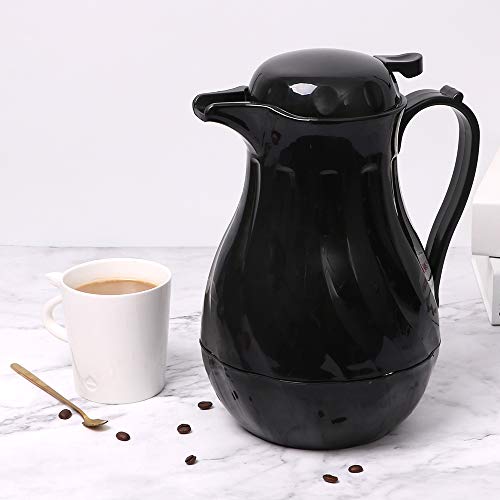 Restaurantware Restpresso 64 Ounce Coffee Carafe, 10 Insulated Coffee Server - Push-Button Top, Swirl Design, Black Plastic Coffee Pitcher, Built-In Handle, Leak-Resistant #TOP2