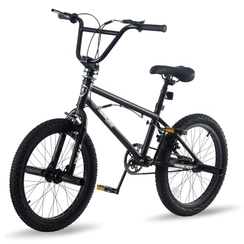 TRIOBLADE 20 Inch BMX Bike for Boys Girls & Adults Freestyle BMX Bicycle with 360 Degree Rotating Handlebar & 4 Pegs High-Ten Steel Frame Rear U-Brake Professional Stunt Bike (Black)