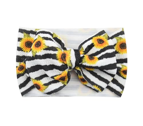 Baby Girl's 8'' Soft Large Bowknot Nylon Printing Headband Toddler Hairband Set of 2 (Sunflowers, One Size)3