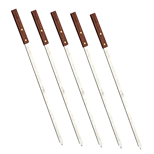 TOYANDONA 5 Piezas Brochetas de Barbacoa de Inoxidable Madera Reutilizables para Asados y Parrillas Plano y Antideslizante Utensilios de Cocina para Fiestas