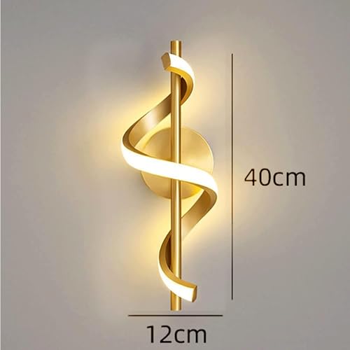 Image of SINOMAN Modern LED Wall Sconce Light Fixture Spiral Design Golden Finish Decorative Acrylic Wall Lamp 3 Step Color Changing, (Warm, Neutral, Cool White) Ideal for Living Room, Bedroom, and Home Decor