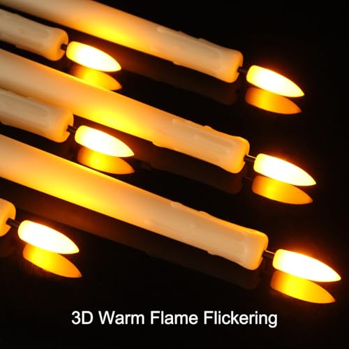 Image of 12 Pcs Flickering Flameless LED Taper Candles, 11 inch Long Fake Taper Candles Battery Operated with Remote Timer, Ivory Plastic Electric Dripping Candlesticks for Wedding Party Holiday