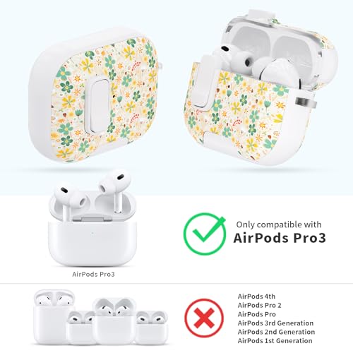 Image of for AirPods Pro 3 Case with Lock & Phone Stand,Cute Floral Pattern Style | PC & TPU Dual Layer Protective Cover with Keychain & Cleaner Pen for Apple AirPod Pro 3rd Generation Women (Four-Leaf Clover)
